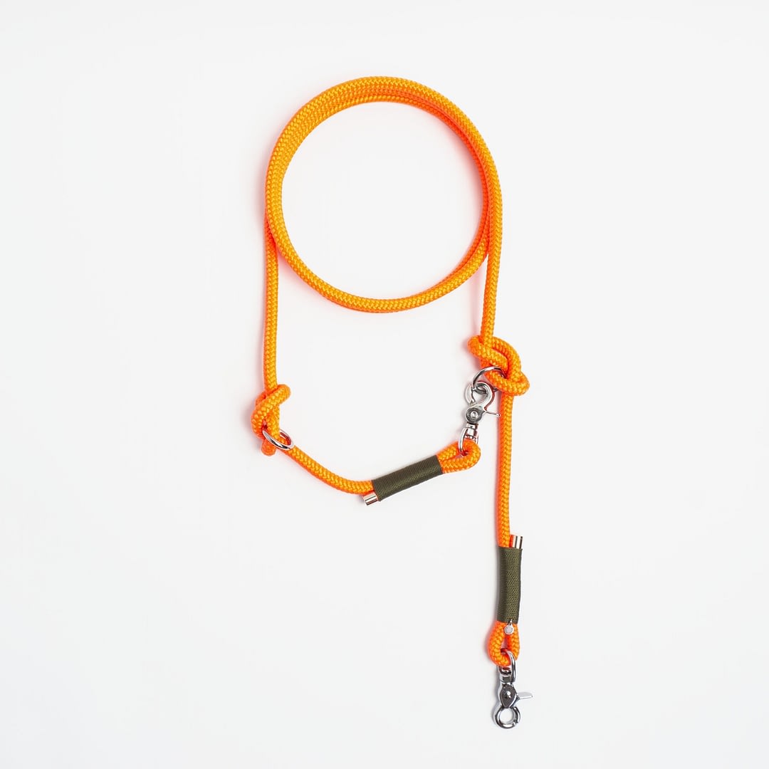 Führleine verstellbar Orange Olive Silber, Hundeleine aus Tau, Hundezubehör individuell nach Maß handgemacht in Österreich