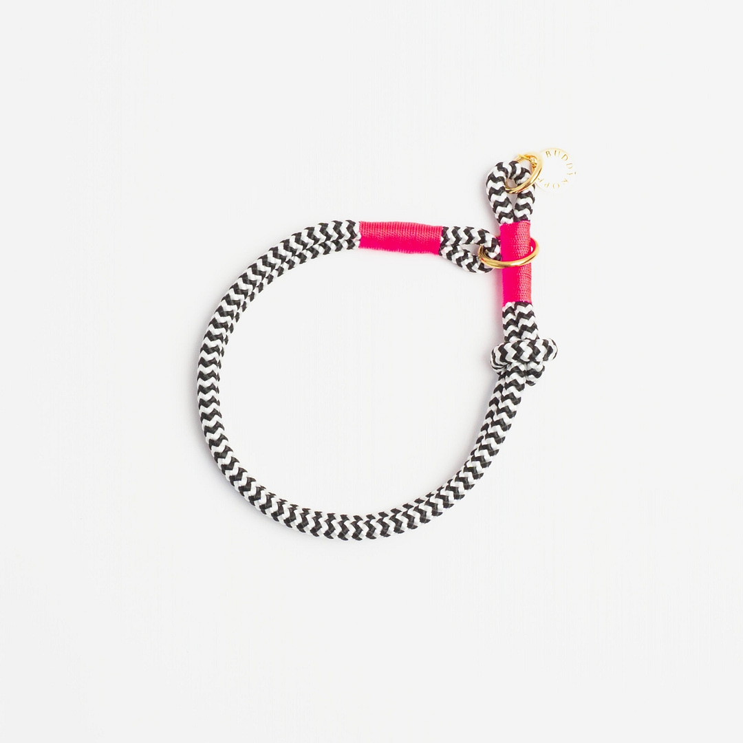 Zugstopphalsband Zebra Flamingo schwarz weiß Messing, Hundehalsband aus Tau, Hundezubehör individuell nach Maß handgemacht in Österreich