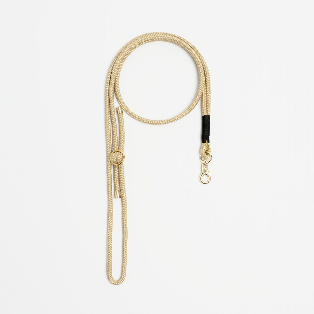 Handykette Beige Schwarz Messing, Handykette aus Tau, Hundezubehör individuell nach Maß handgemacht in Österreich