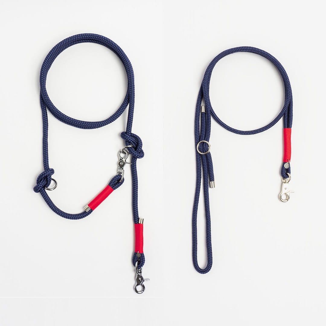 Führleine einfach, Handykette Blau Rot Silber, Set aus Tau, Hundezubehör im Partnerlook individuell nach Maß handgemacht in Österreich