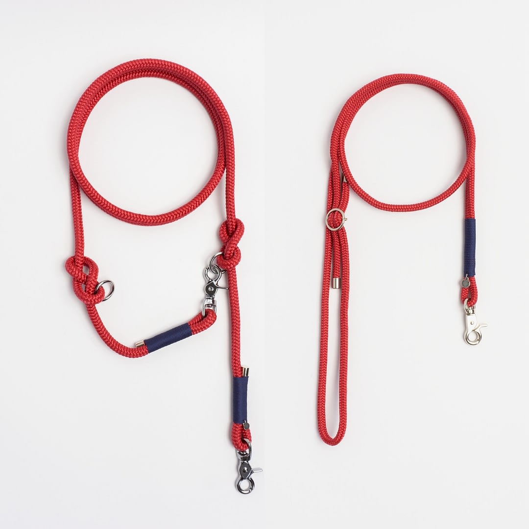 Führleine verstellbar, Handykette Beige Rot Silber, Set aus Tau, Hundezubehör im Partnerlook individuell nach Maß handgemacht in Österreich