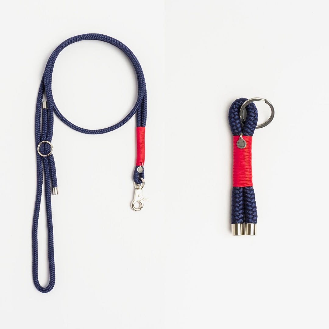 Handykette, Schlüsselanhänger Blau Rot Silber, Set aus Tau, Hundezubehör im Partnerlook individuell nach Maß handgemacht in Österreich