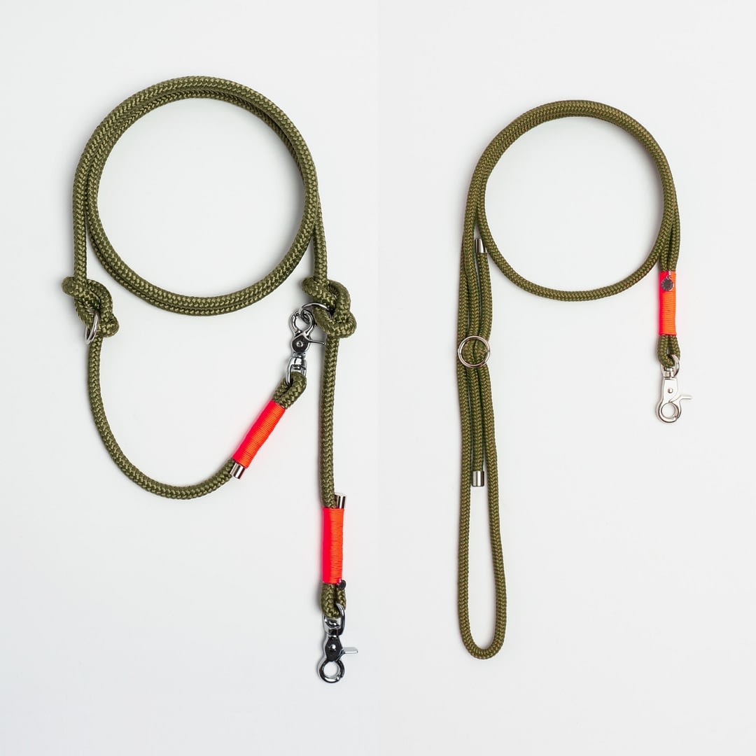 <i>Set Führleine verstellbar + Handykette</i> Olive x Papaya