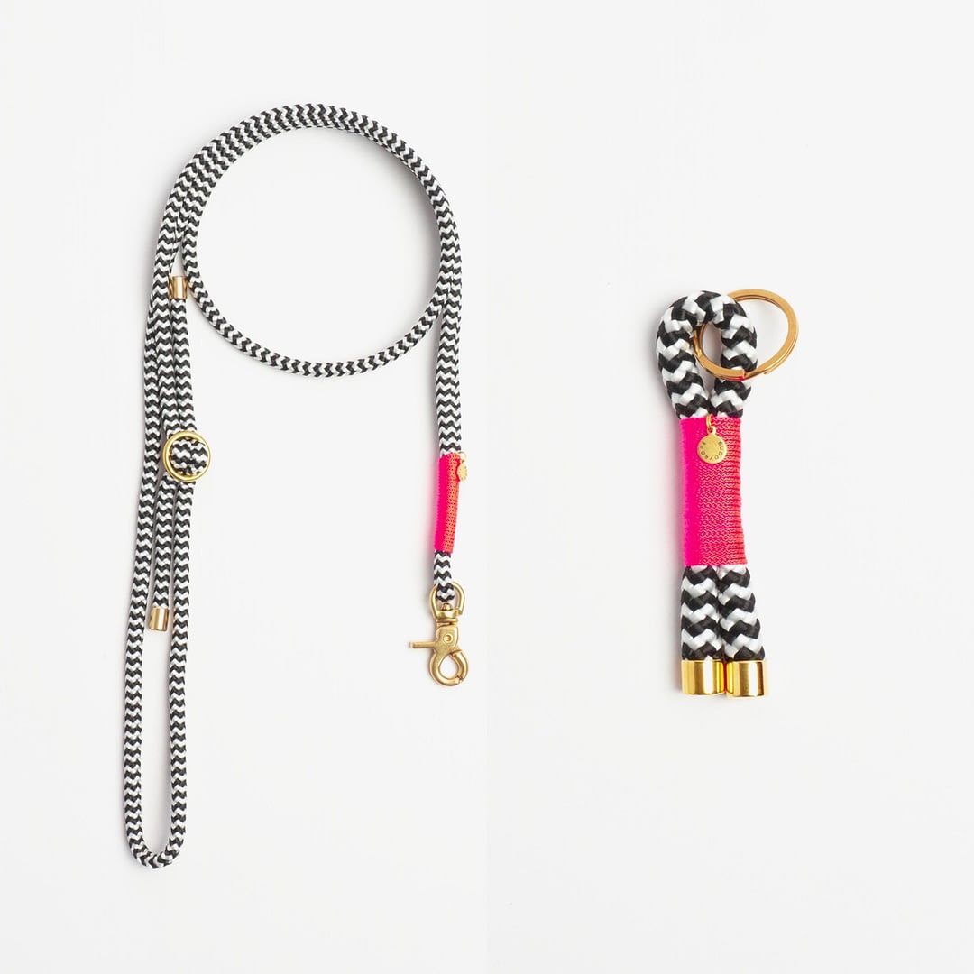 Handykette, Schlüsselanhänger Zebra Flamingo Messing, Set aus Tau, Hundezubehör im Partnerlook individuell nach Maß handgemacht in Österreich