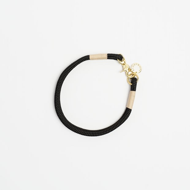 Halsband fix Schwarz Beige Messing, Hundehalsband aus Tau, Hundezubehör individuell nach Maß handgemacht in Österreich