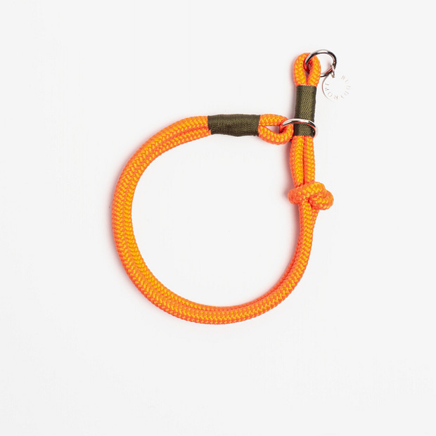 Zugstopphalsband Orange Olive Silber, Hundehalsband aus Tau, Hundezubehör individuell nach Maß handgemacht in Österreich