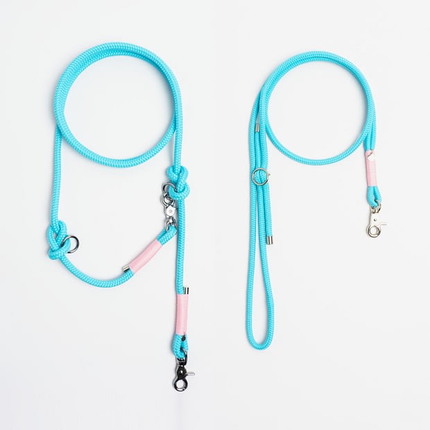 ührleine verstellbar, Handykette Türkis Rosa Silber, Set aus Tau, Hundezubehör im Partnerlook individuell nach Maß handgemacht in Österreich