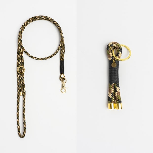 Handykette, Schlüsselanhänger Camouflage Schwarz Messing, Set aus Tau, Hundezubehör im Partnerlook individuell nach Maß handgemacht in Österreich