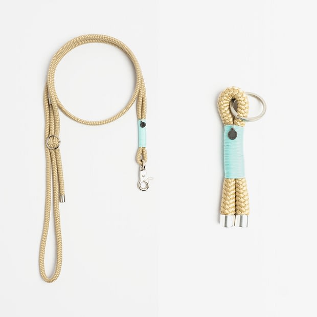 Handykette, Schlüsselanhänger Beige Helltürkis Silber, Set aus Tau, Hundezubehör im Partnerlook individuell nach Maß handgemacht in Öst