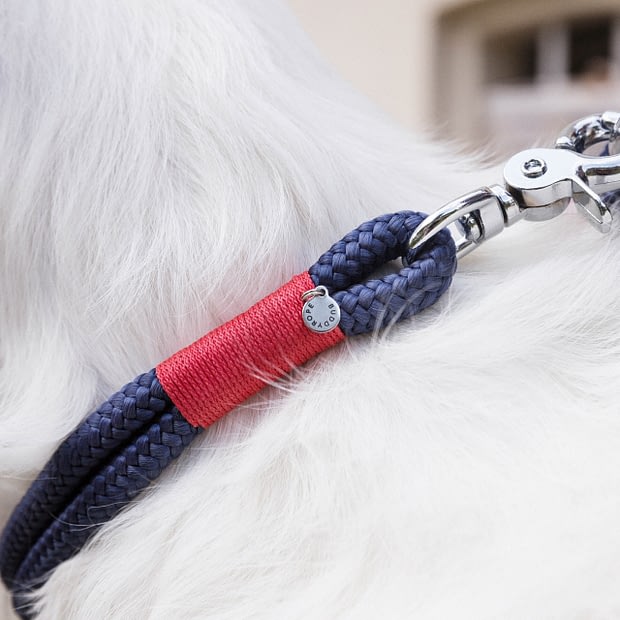 Zugstopphalsband Blau Rot Silber, Hundehalsband aus Tau, Hundezubehör individuell nach Maß handgemacht in Österreich
