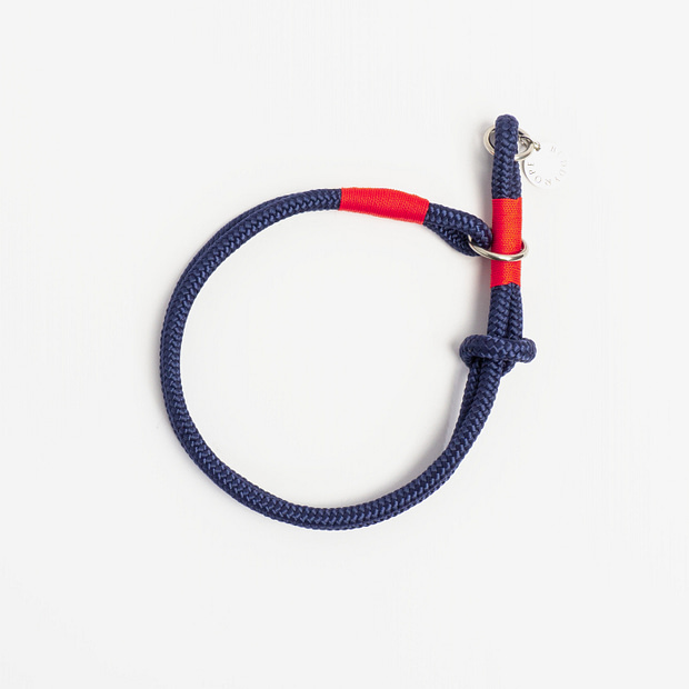 Zugstopphalsband Blau Rot Silber, Hundehalsband aus Tau, Hundezubehör individuell nach Maß handgemacht in Österreich
