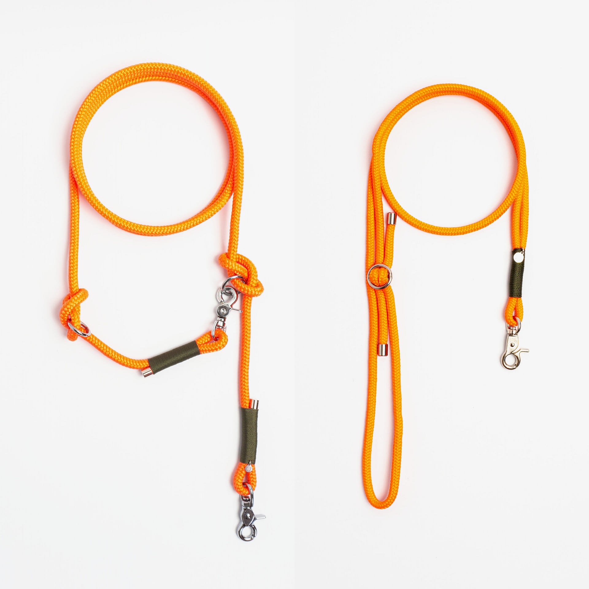 SET3-H-OAL-FLV-MAN-OLI-SIL-M-OAL-HK-MAN-OLI-SIL-buddyrope-onceuponalein-fuehrleine-verstellbar-hundeleine-handgemachte-handykette-aus-tau-individuell-nach-mass-aus-oesterreich Führleine einfach, Handykette Orange Olive Silber, Set aus Tau, Hundezubehör im Partnerlook individuell nach Maß handgemacht in Österreich
