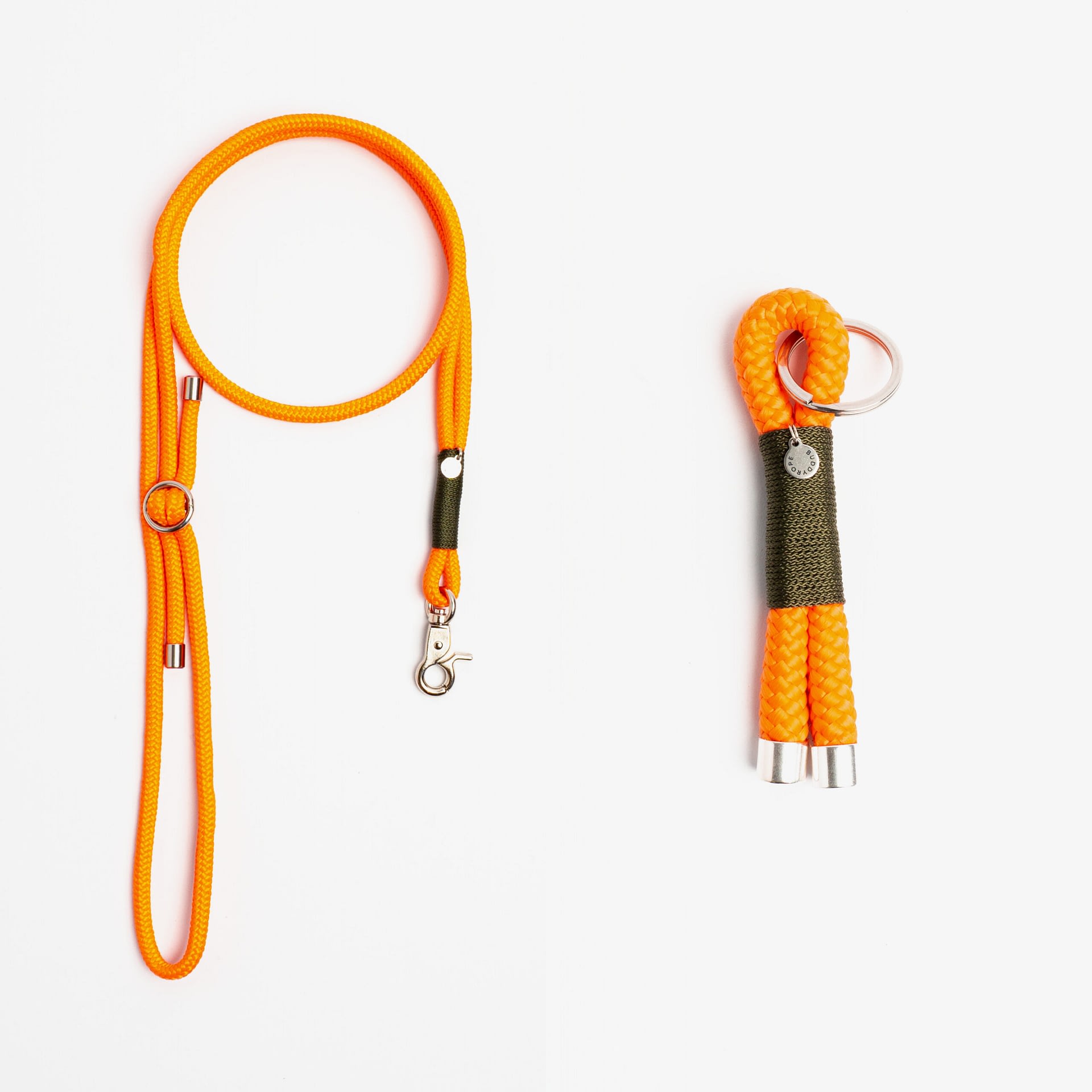 SET4-M-OAL-HK-MAN-OLI-SIL-M-OAL-SAH-MAN-OLI-SIL-buddyrope-onceuponalein-handykette-schluesselanhaenger-handgemacht-aus-tau-individuell-nach-mass-aus-oesterreich Handykette, Schlüsselanhänger Orange Olive Silber, Set aus Tau, Hundezubehör im Partnerlook individuell nach Maß handgemacht in Österreich